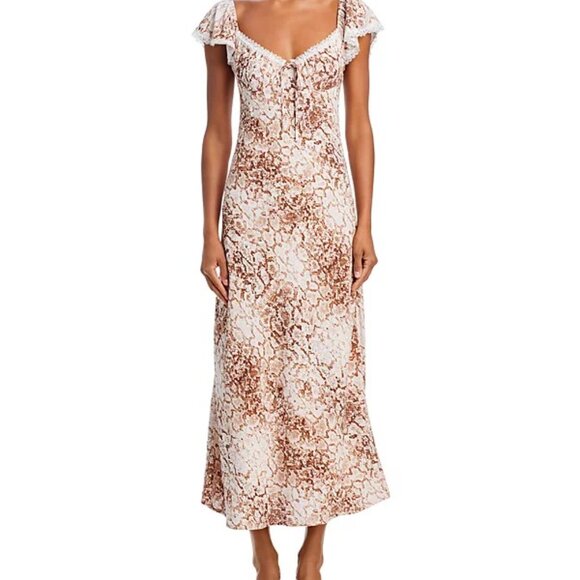 WAYF “Melissa” Lace-Trim Brown Python Maxi Dress | Size XS | NWT - Picture 6 of 7